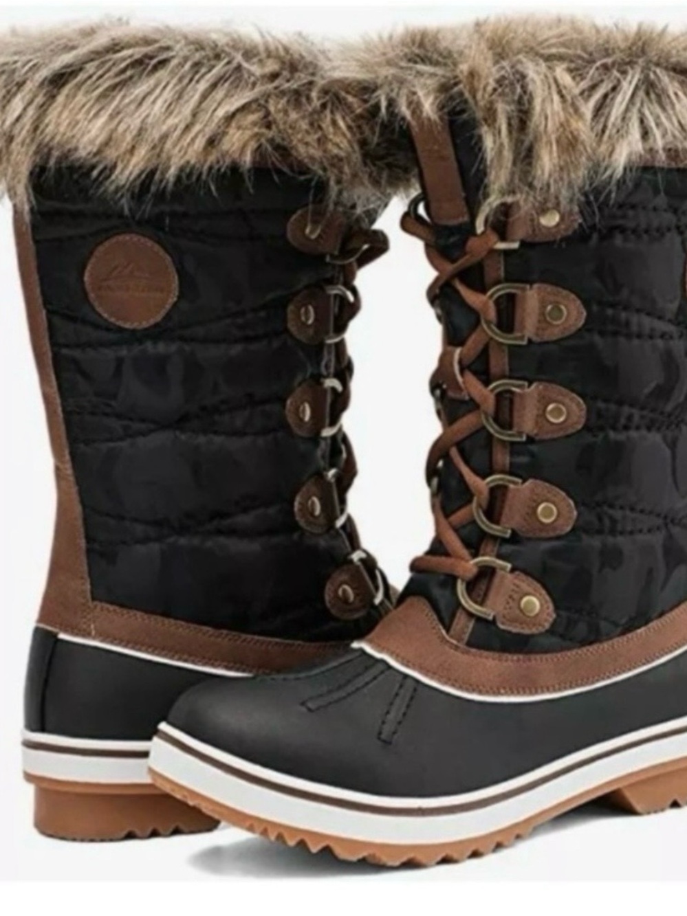 Insulated Black & Brown Faux-Fur Winter Lace-Up Boots